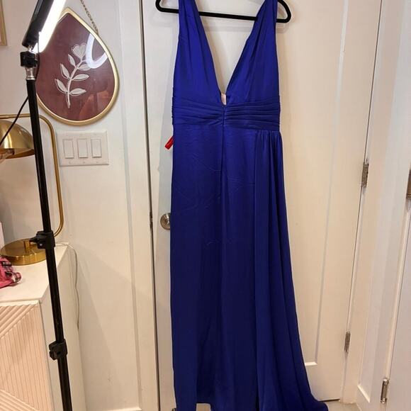 NWT Mac Duggal Royal Blue Satin High Slit Gown Sz 14 MSRP $595 - Picture 5 of 12